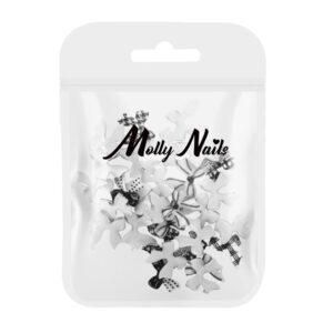 Ozdoby do paznokci kokardki 3D MollyNails biało czarne 30 szt
